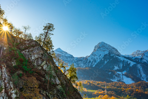 Mountain peaks covered with snow. Caucasus  Krasnaya Polyana.