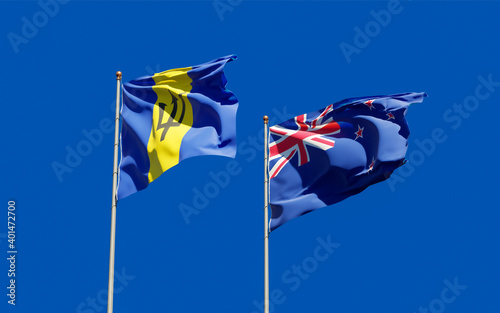Flags of New Zealand and Barbados.