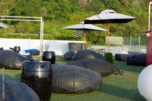 Bean bags in rest relax area on rooftop photo