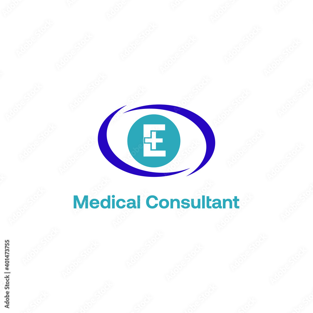 Initial letter E with medical cross icon and loop care symbol for healthy hospital medicine logo design concept vector Initial letter E with medical cross icon and loop care symbol for healthy hospital medicine logo design concept vector