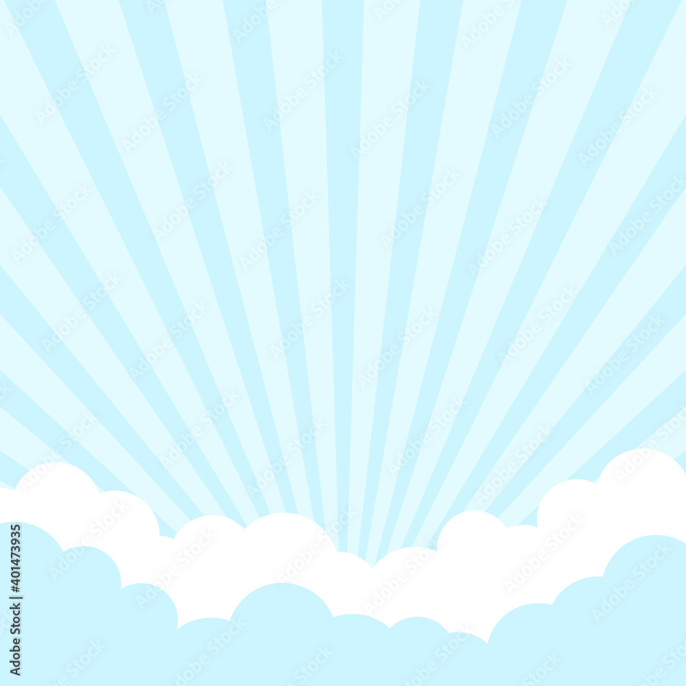Clouds and rays background. Vector horizontal illustration. Billboard, poster, banner.