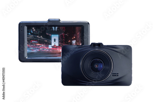 Canvas Print photo of front and back of black car dash cam or car dvr digital recording camer