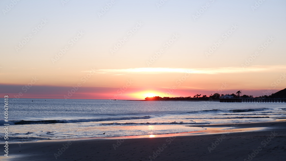Sunset and oceans in Malibu Beach