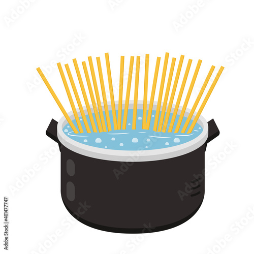 Boil spaghetti vector. Pot vector.