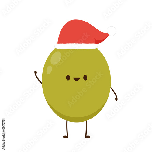 Olive pickled vector. Olive pickled character design. Santa hat.