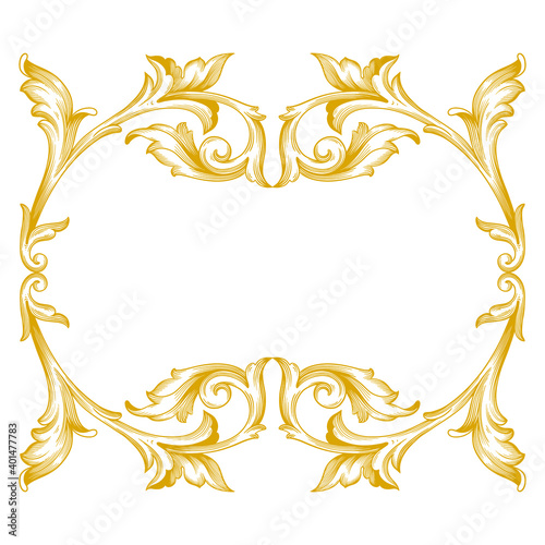 Gold Frame and Border with baroque style. Ornament elements for your design. Black and white color. Floral engraving decoration for postcards or invitations for social media. © samiradragonfly