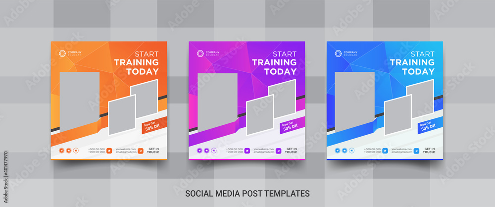 Fitness, gym social media post templates design 