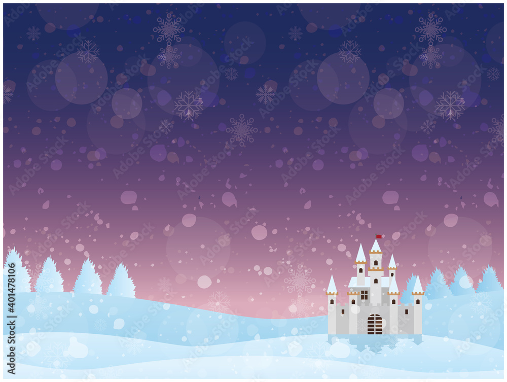 夜空　雪国　背景　お城