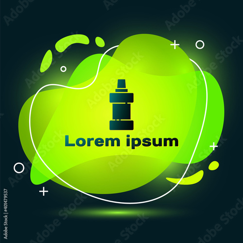 Black Plastic bottle for laundry detergent, bleach, dishwashing liquid or another cleaning agent icon isolated on black background. Abstract banner with liquid shapes. Vector.