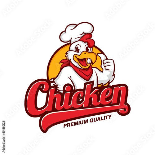 Chicken Logo Cartoon Character. A funny Cartoon Rooster chicken giving a thumbs up. Vector logo illustration.
