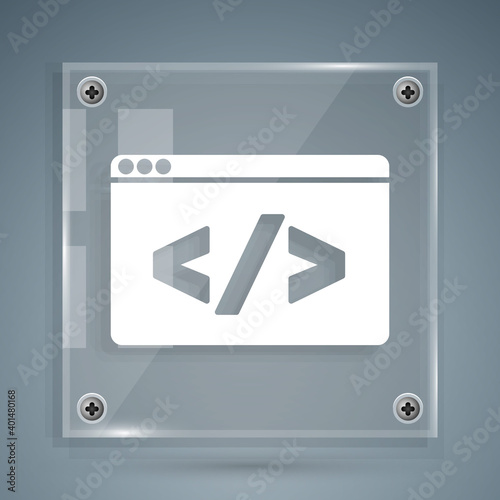 White Web design and front end development icon isolated on grey background. Square glass panels. Vector.