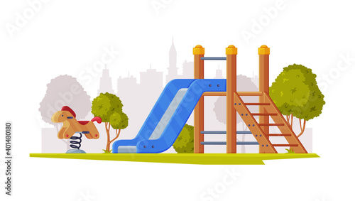 Kids Playground as Urban Summer Public Area for Playing Vector Illustration
