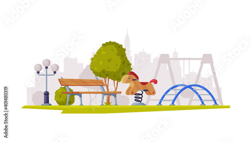 Kids Playground as Urban Summer Public Area for Playing Vector Illustration