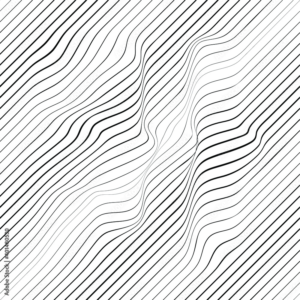 Abstract flow lines background . Fluid wavy shape .Striped linear seamless pattern . Music sound wave . Vector illustration