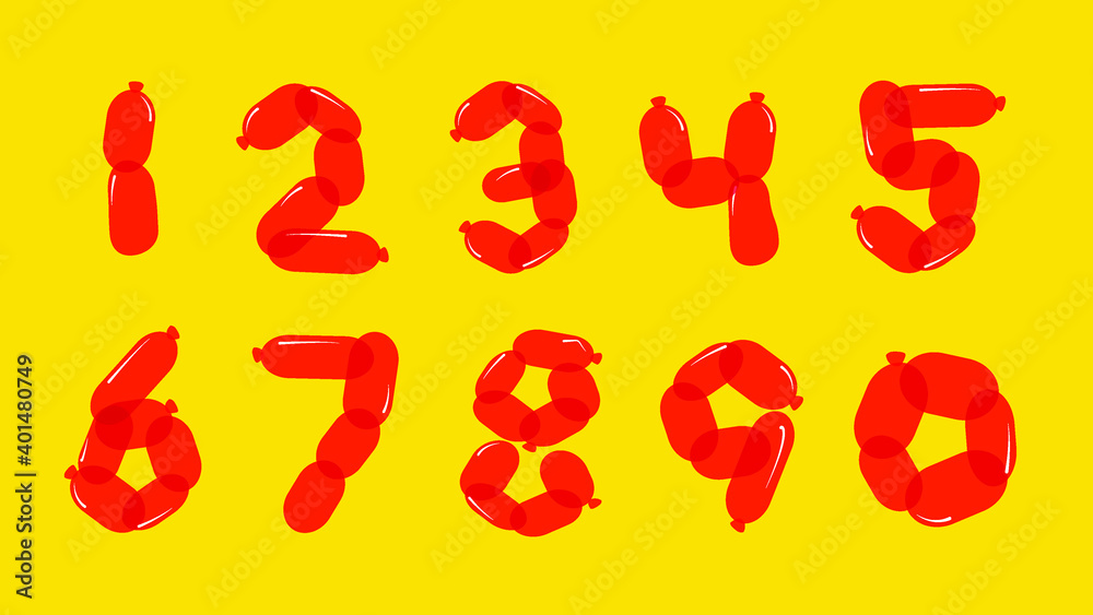 Cartoon cute red balloon number vector.Falt design. Cartoon cute red balloon number vector.Falt design.