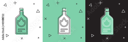 Set Tabasco sauce icon isolated on white and green, black background. Chili cayenne spicy pepper sauce. Vector.