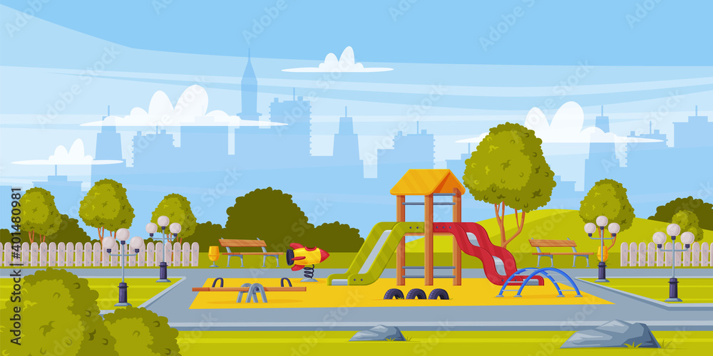 Colorful Background with Kids Playground as Urban Summer Public Area for Playing Vector Illustration