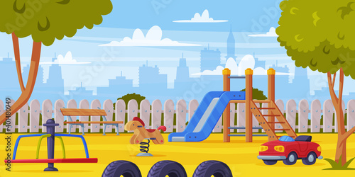 Colorful Background with Kids Playground as Urban Summer Public Area for Playing Vector Illustration photo