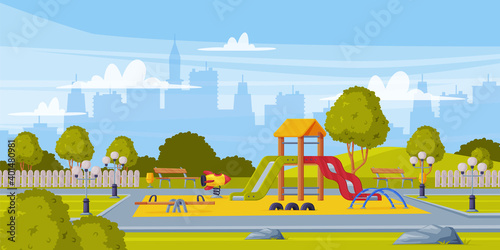 Colorful Background with Kids Playground as Urban Summer Public Area for Playing Vector Illustration