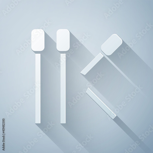 Paper cut Matches icon isolated on grey background. Paper art style. Vector.
