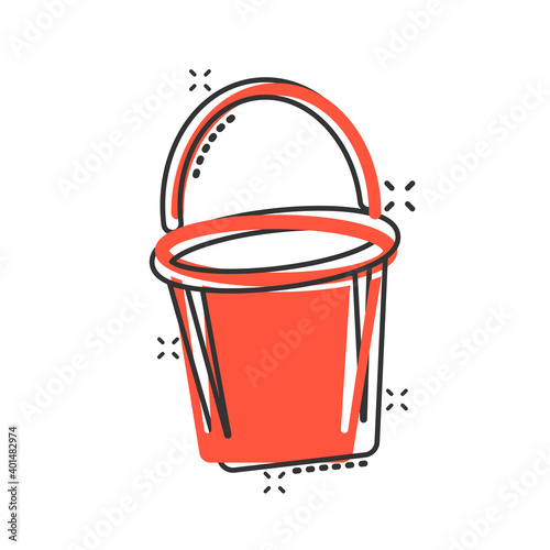 Bucket icon in comic style. Garbage pot cartoon vector illustration on white isolated background. Pail splash effect business concept. © Lysenko.A