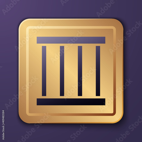 Purple Prison window icon isolated on purple background. Gold square button. Vector.