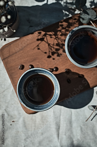 A cup of aromatic black coffee