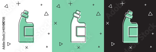 Set Plastic bottle for laundry detergent, bleach, dishwashing liquid or another cleaning agent icon isolated on white and green, black background. Vector.