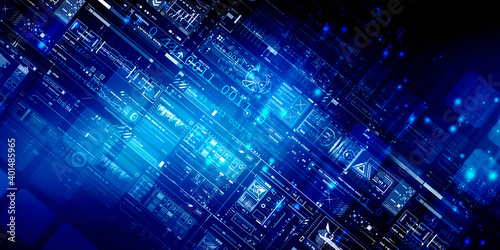 Wallpaper Mural 2d illustration Abstract futuristic electronic circuit technology background Torontodigital.ca