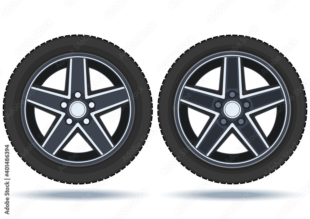 Obraz premium Car wheel, set. Realistic design. Vector illustration on a white background.