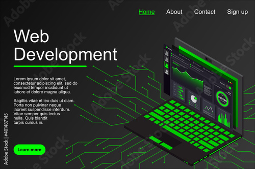 Web development concept. Web design and development vector isometric illustrations. Creative vector illustration. Web site landing page layout or banner template
