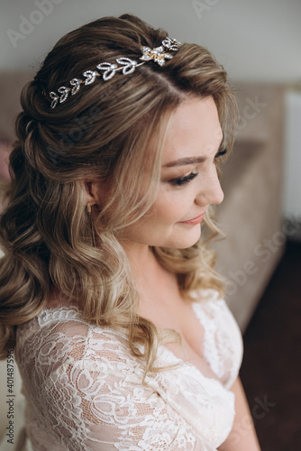 Beautiful bride. Wedding hairstyle and make up.