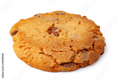 Close up of chocolate chip cookie isolated on white
