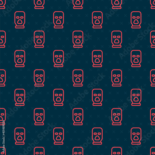 Red line Balaclava icon isolated seamless pattern on black background. A piece of clothing for winter sports or a mask for a criminal or a thief. Vector.