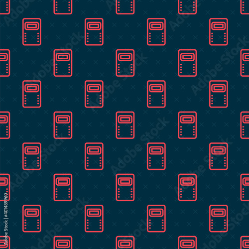 Red line Police assault shield icon isolated seamless pattern on black background. Vector.