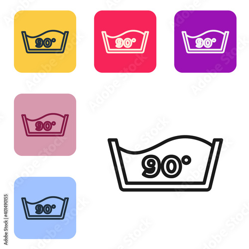 Black line Washing under 90 degrees celsius icon isolated on white background. Temperature wash. Set icons in color square buttons. Vector.