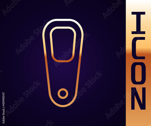 Gold line Pumice for feet icon isolated on black background. Foot cleaning. Skin beauty cosmetology leg care. Vector.
