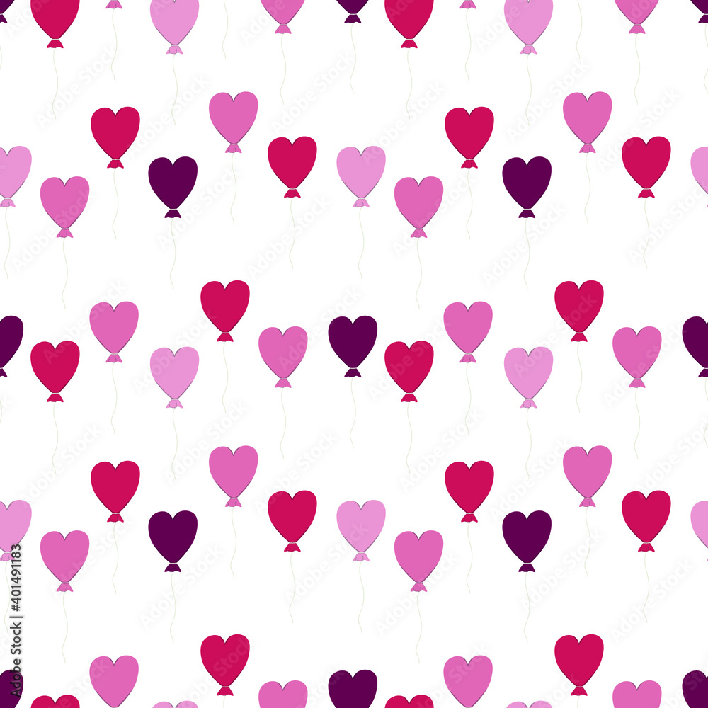 vector seamless pattern with balloons in the shape of hearts on a white background