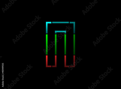 N letter vector outline stroke desing  font logo. Red  green  blue color on black background. For social media design elements  creative poster  web template and more