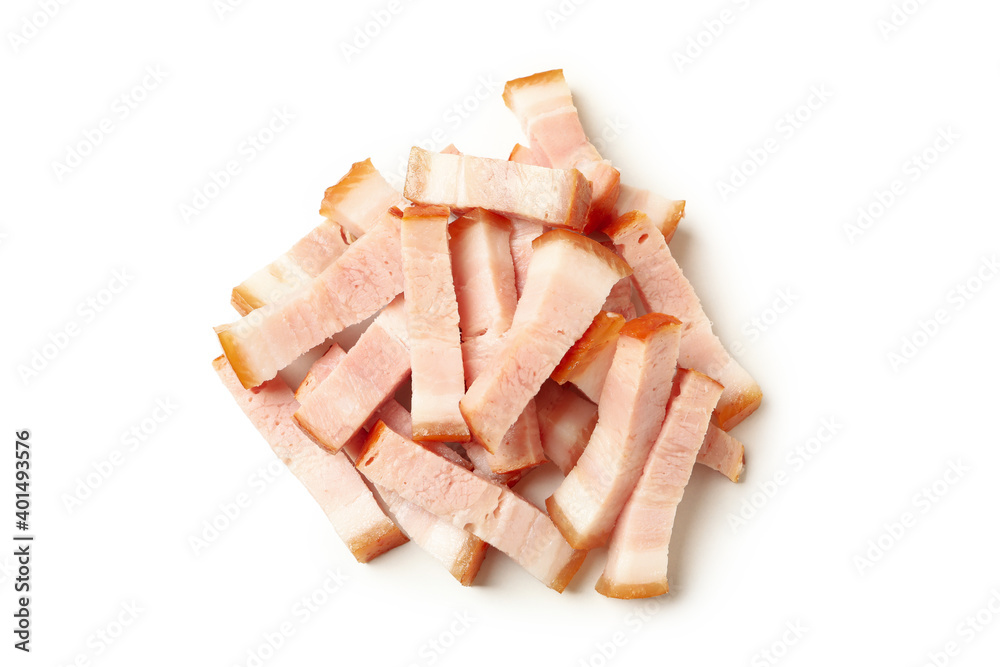 Heap of bacon slices isolated on white background Heap of bacon slices isolated on white background