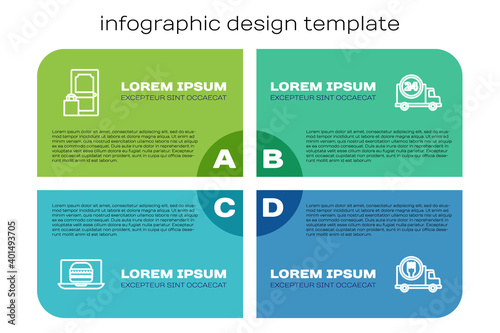 Set line Online ordering burger delivery, and, Fast by car and . Business infographic template. Vector.