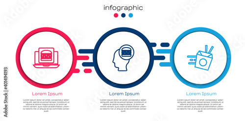 Set line Online ordering burger delivery, and and noodles. Business infographic template. Vector.