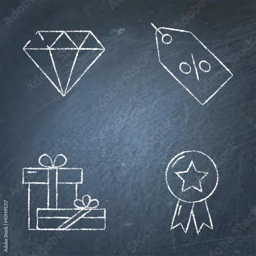 Sale and gifts icon set on chalkboard