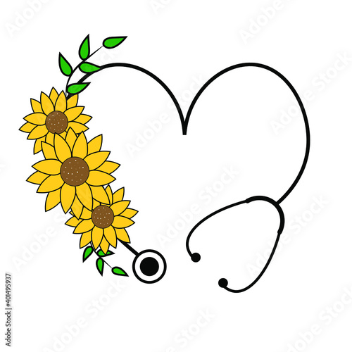 flower floral  heart stethoscope vector 
