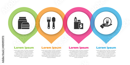 Set Online ordering and burger delivery, Fork and spoon, Online ordering and delivery and Online ordering and delivery. Business infographic template. Vector.