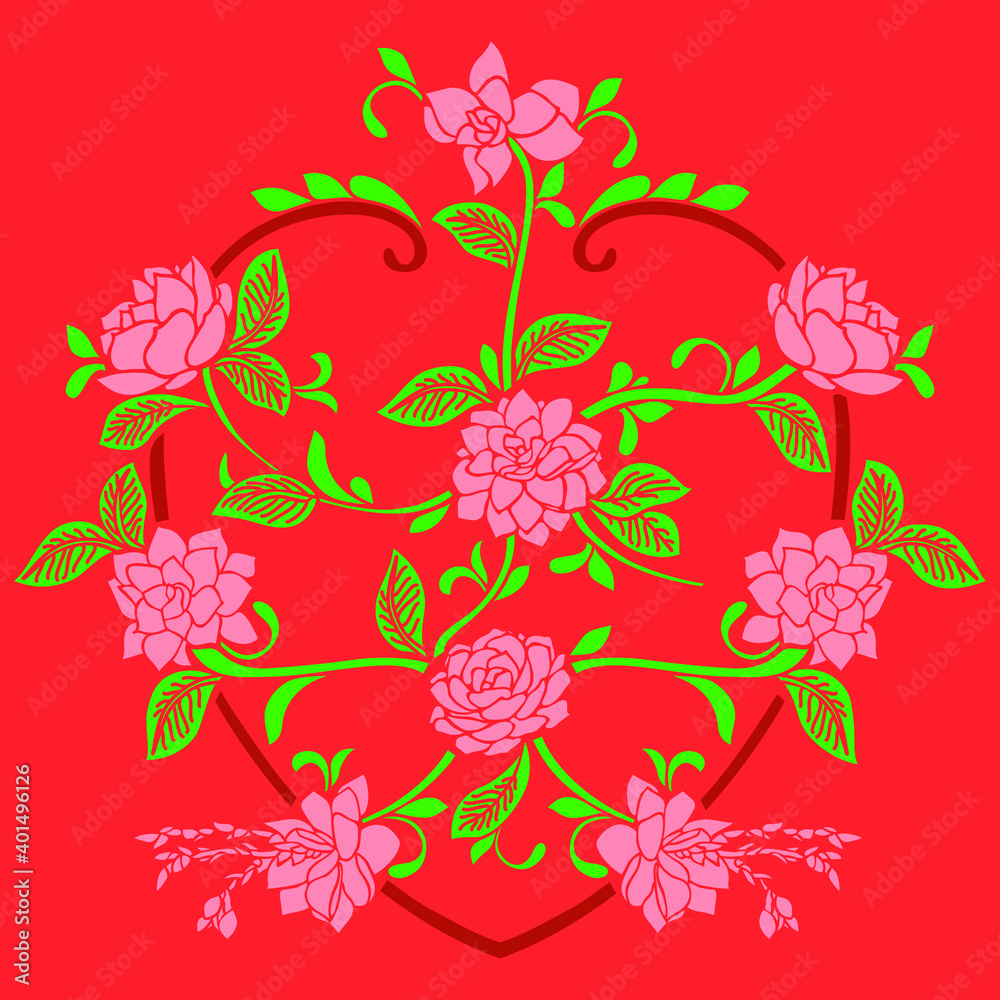 Obraz premium Rose love heart frame. Great for gift wrap, cards, scrap booking, letters, wallpaper, tile, dinnerware, product design projects. Vector