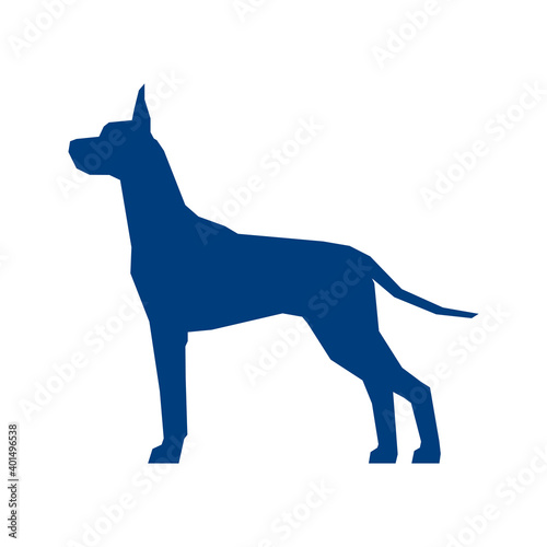 Low poly blue silhouette of Great Dane isolated on white background. Vector Illustration