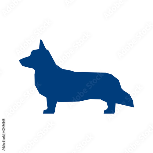 Low poly blue silhouette of Welsh Corgi isolated on white background. Vector Illustration