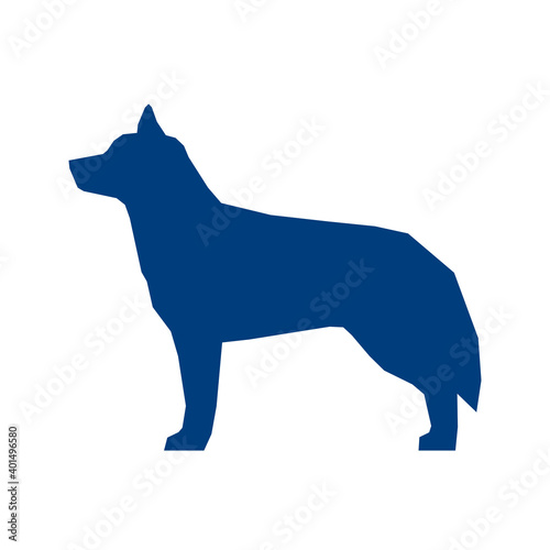 Low poly blue silhouette of husky isolated on white background. Vector Illustration
