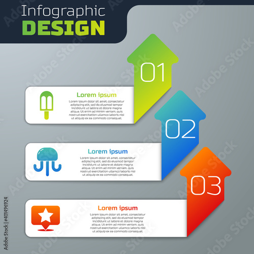 Set Ice cream, Jellyfish and Map pointer with star. Business infographic template. Vector.